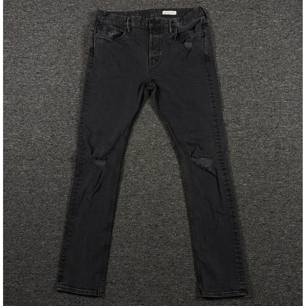 AllSaints Cigarette Damaged Jeans Mens 33x30 Black Slim Fit Distressed ME032R
